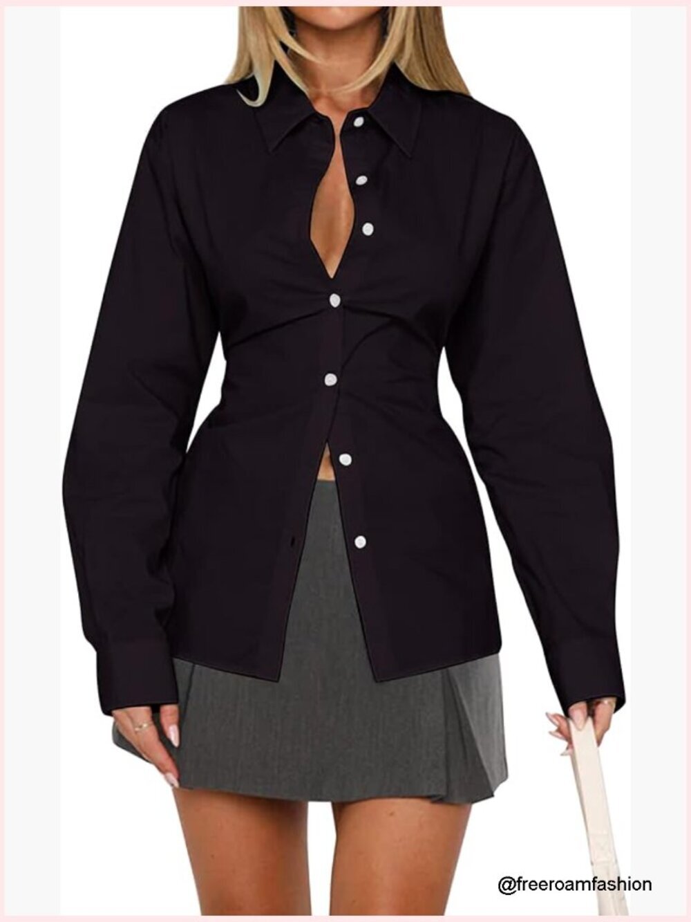 Lapel Collar Button Down Shirt with Corset Waist Lace-Up Blouse